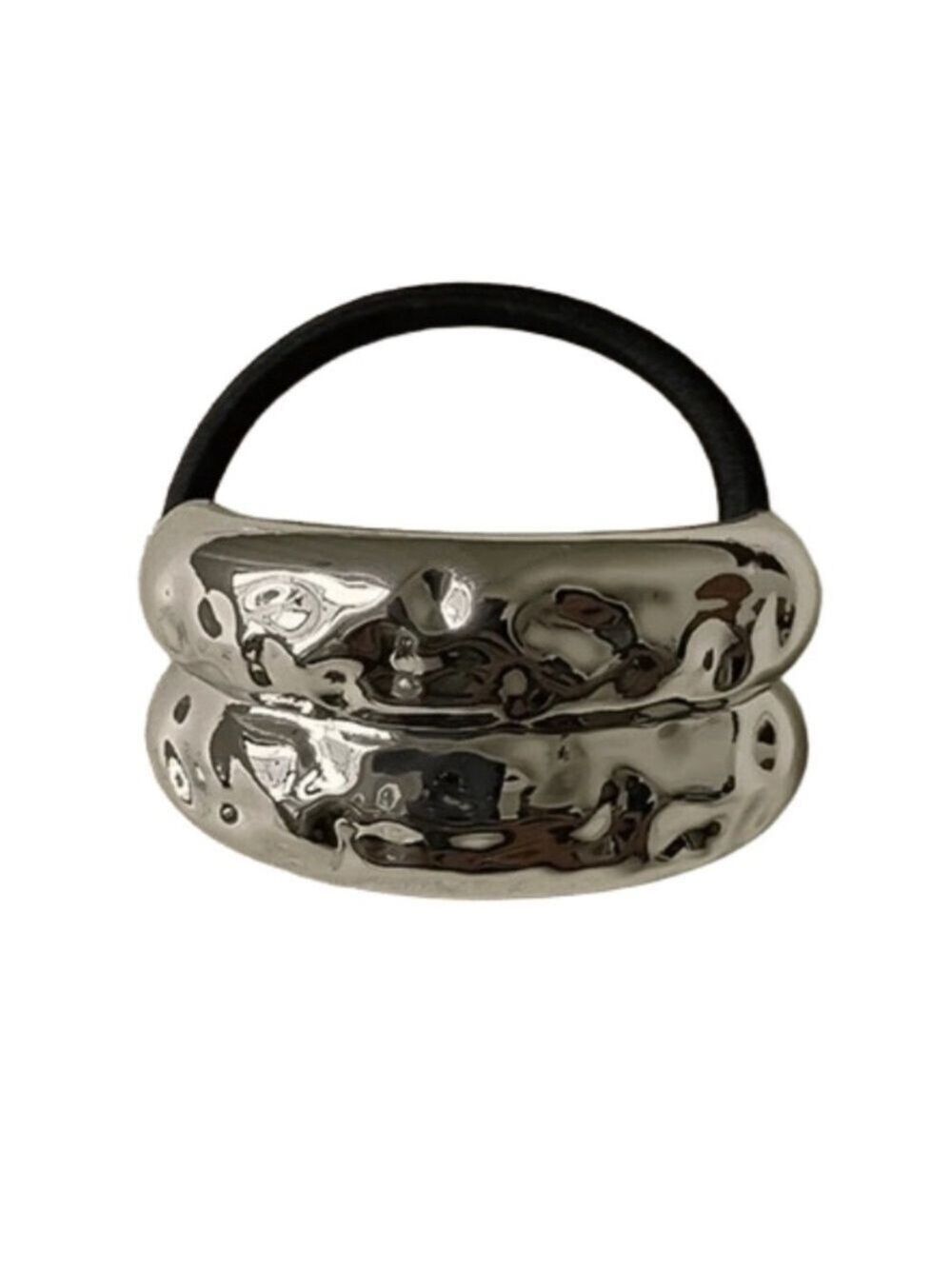 $20 (2 for $30) Hammered Silver Metal Cuff Ponytail Holder Double Curved Elastic